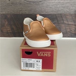 Rose gold / Copper Color Slip on Metallic Leather Toddler Vans Sz 8.5